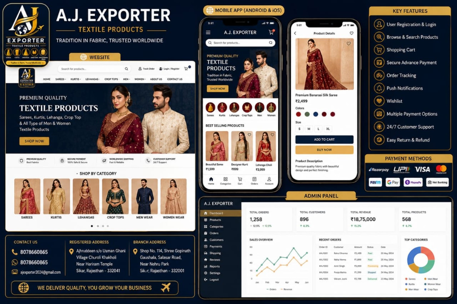 A.J. Exporter website and mobile app concept